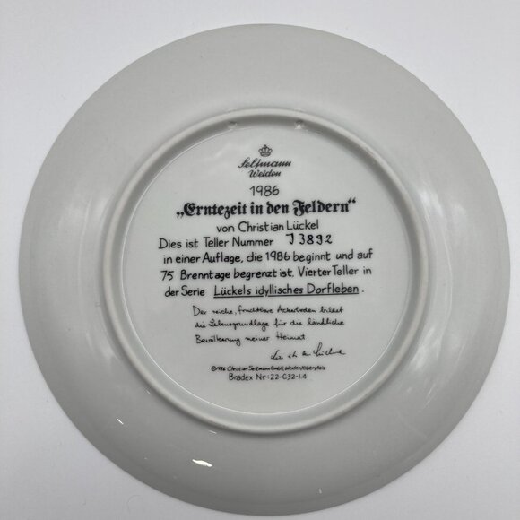 Von Christian Luckel In The Fields At Harvest Time Vintage Collectible Plate - Picture 3 of 6